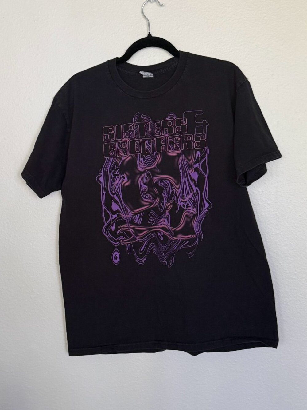 Sisters & Brothers Graphic T-Shirt Men's L Black Purple Liquid Psychedelic Art